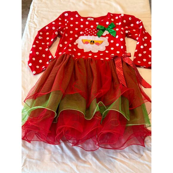 BMG 2XL Dress Red/white polka dot Santa applique green bow red green tulle tutu - Picture 1 of 1